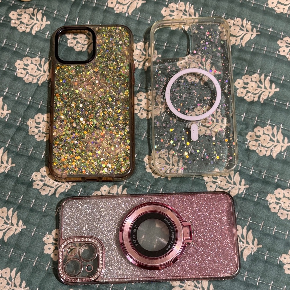 Sparkling Glitter Phone Case Trio - Black, Silver, Pink